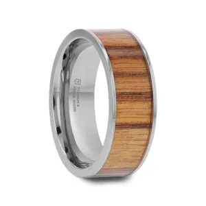 LAMAR Zebrawood Inlaid Flat Titanium Men's Wedding Band With Flat Polished Edges - 8mm