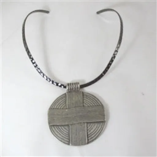 Large Statement Antique Silver Cross Pendant  Gunmetal Choker