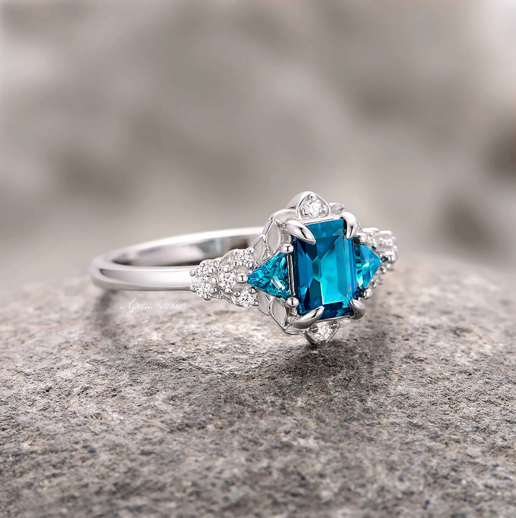 London Blue Topaz Leaf Ring- Sterling Silver