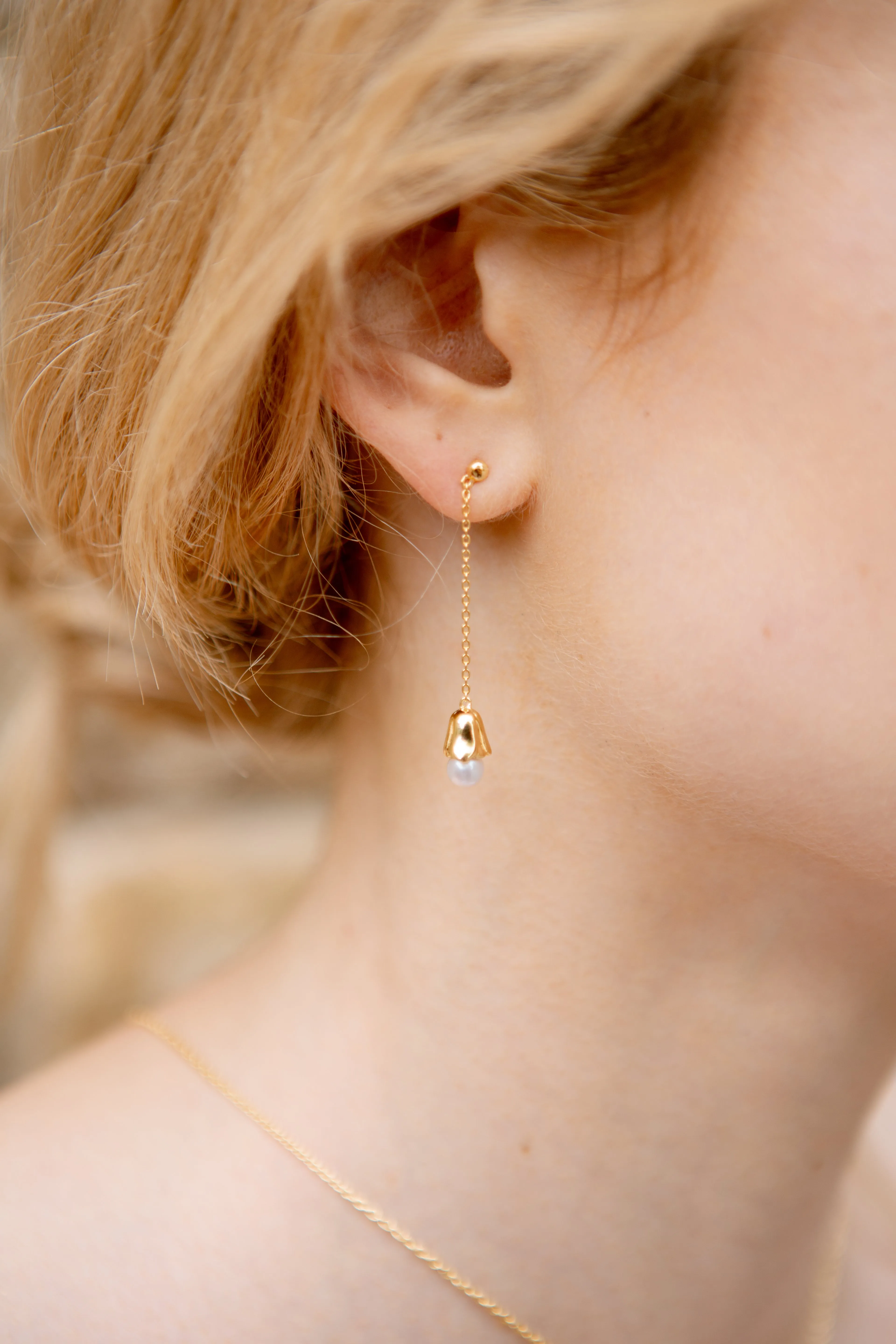 LUAR TULIP DROP PEARL STUD EARRINGS