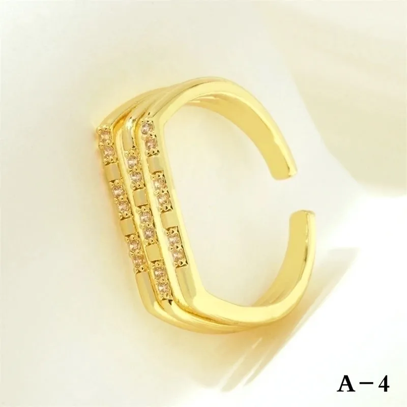 Luxurious Letter Heart Shape Copper 18k Gold Plated Zircon Open Rings In Bulk