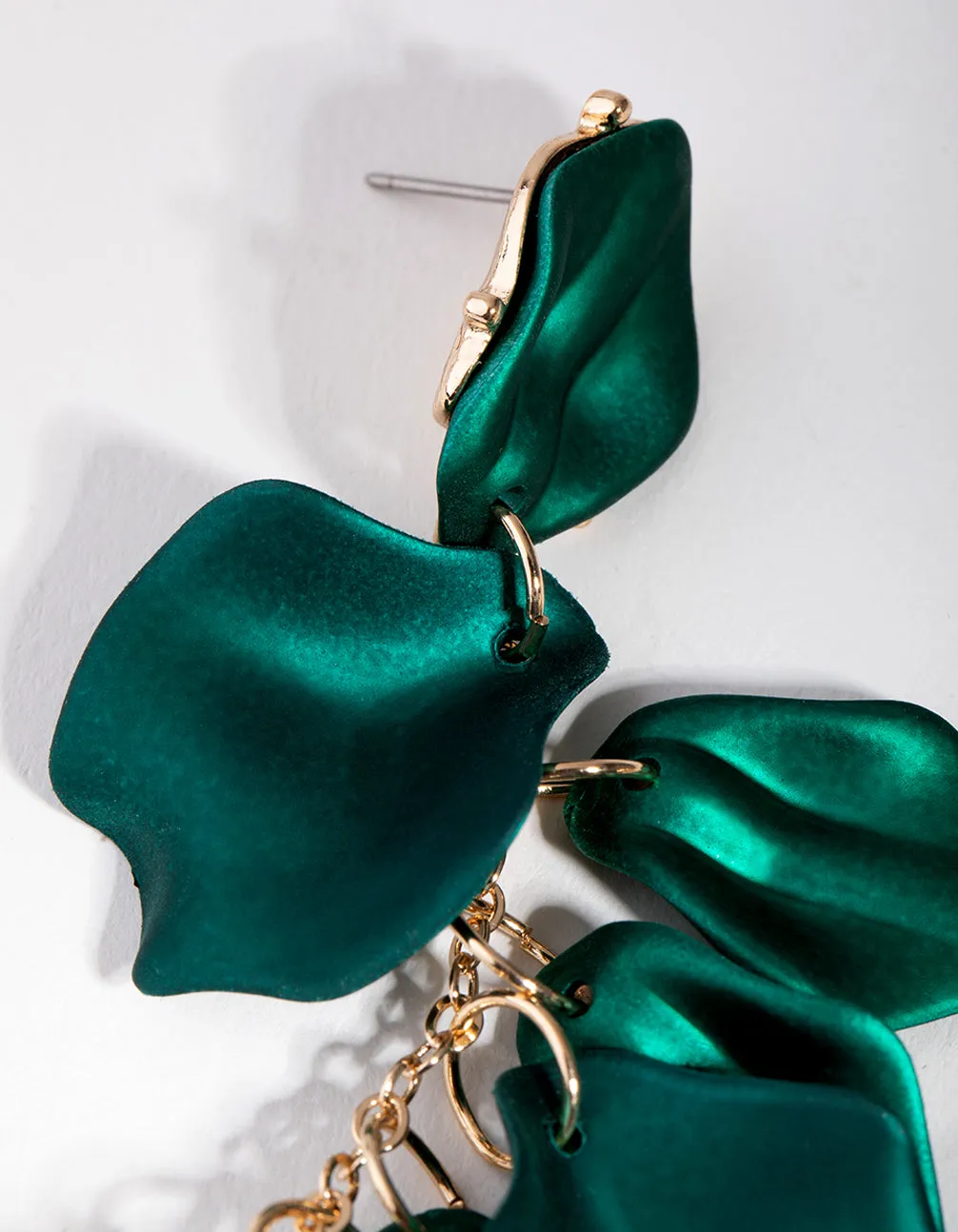 Matte Green Petal Drop Earrings