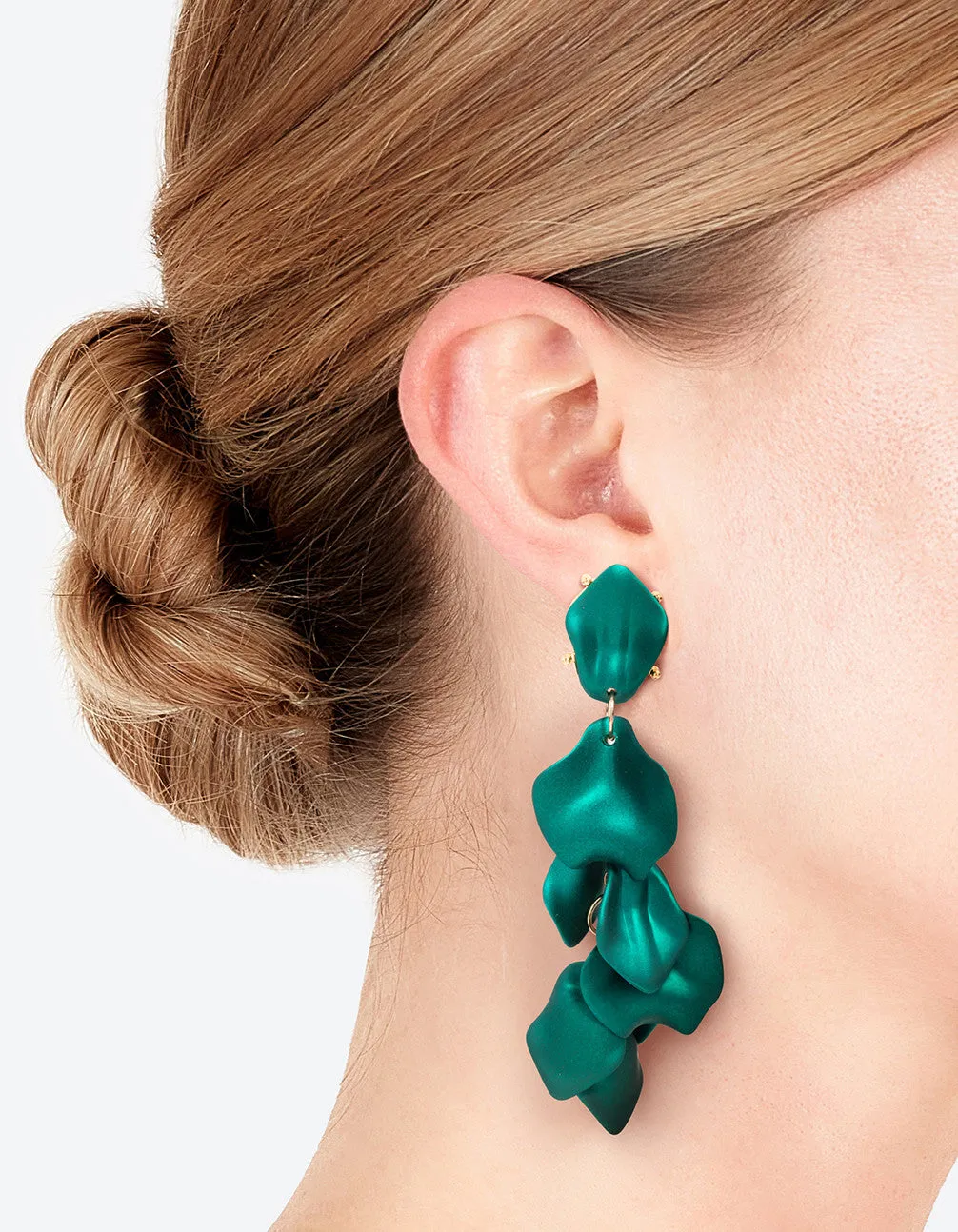 Matte Green Petal Drop Earrings