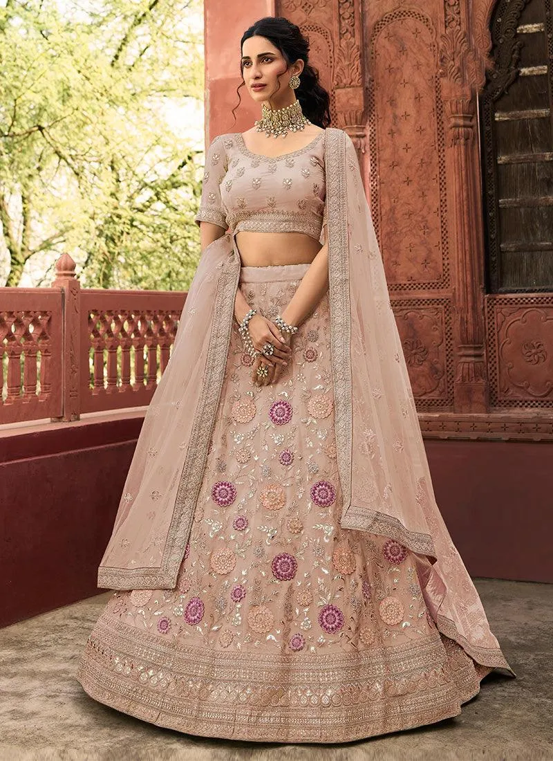 Mauve Pink Color Stone Work Organza Fabric A-Line Lehenga