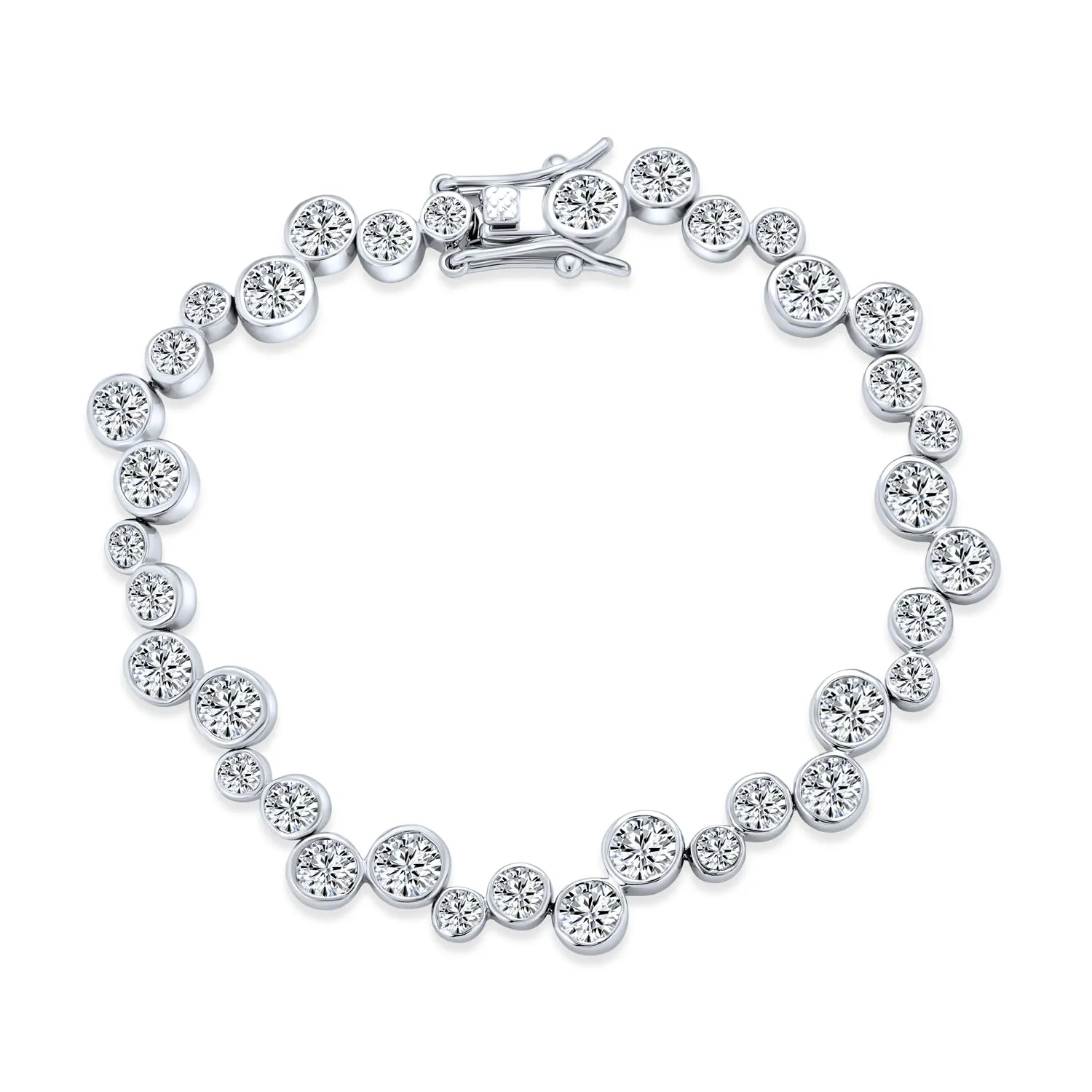 Modern Bride Zigzagged Geometric CZ Tennis Bracelet Silver Plated 7-7.5 Inches