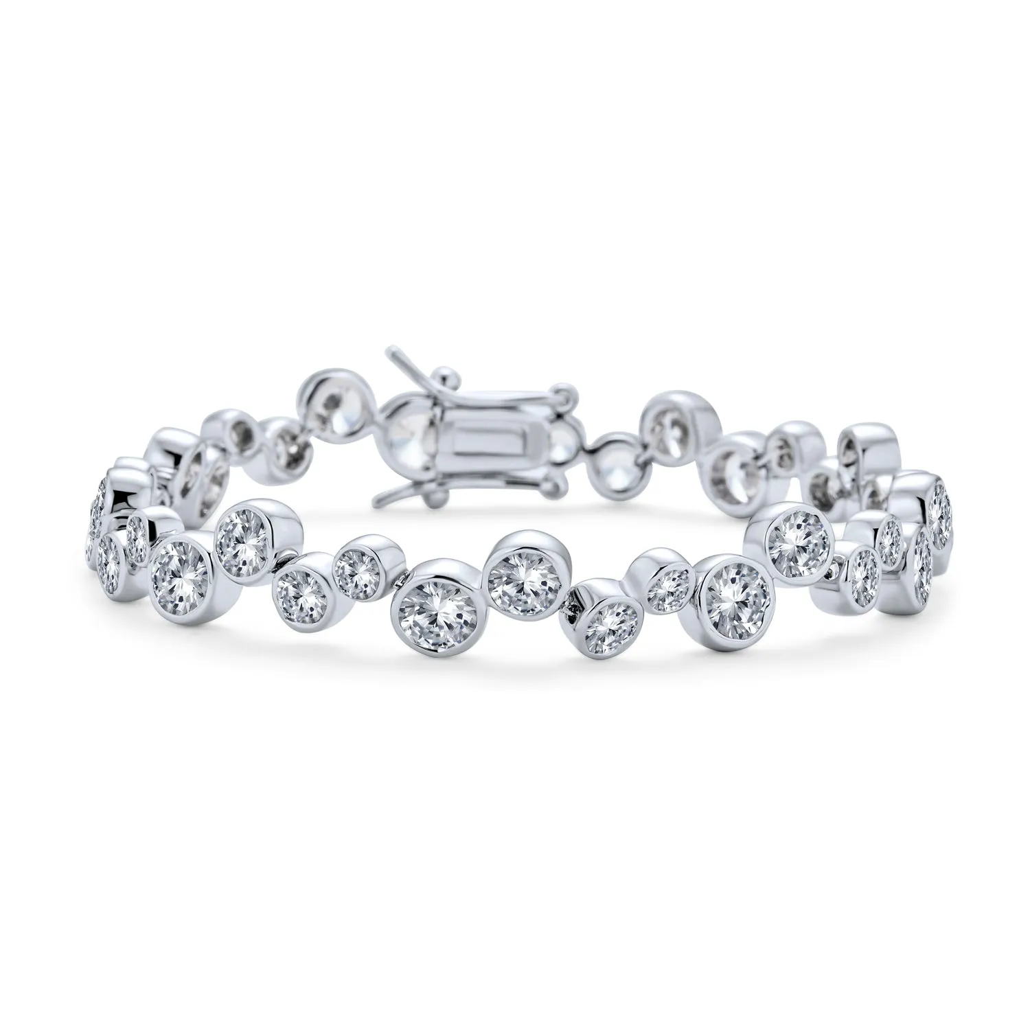 Modern Bride Zigzagged Geometric CZ Tennis Bracelet Silver Plated 7-7.5 Inches