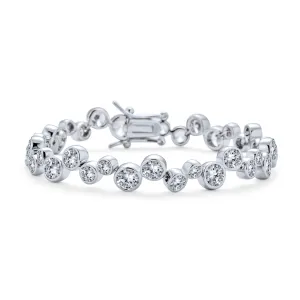 Modern Bride Zigzagged Geometric CZ Tennis Bracelet Silver Plated 7-7.5 Inches