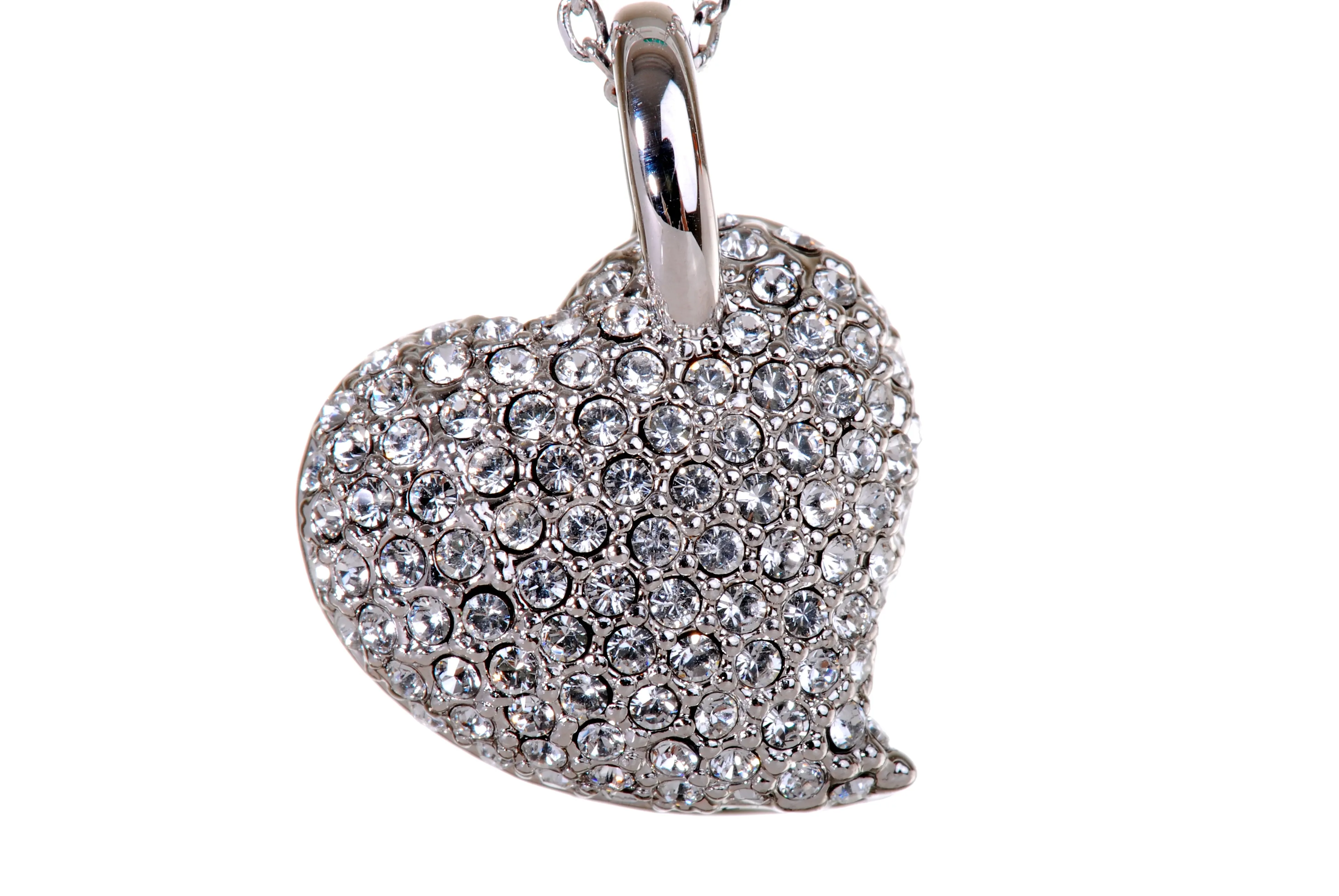 N7118 Assymetrical Rhodium Plated Heart Pendant with Swarovski Crystals