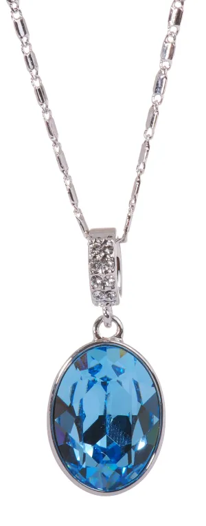 N7178 Rhodium Swarovski Oval Pendant Necklace Blue