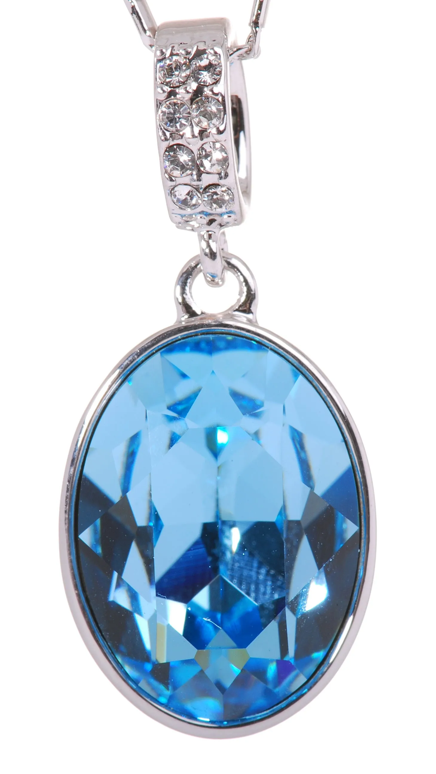 N7178 Rhodium Swarovski Oval Pendant Necklace Blue