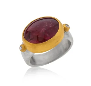 Nava Zahavi Yellow Gold Oval Pink Tourmaline and Diamonds Ring