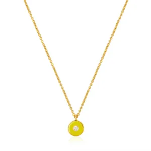 Neon Yellow Enamel Disc Gold Necklace