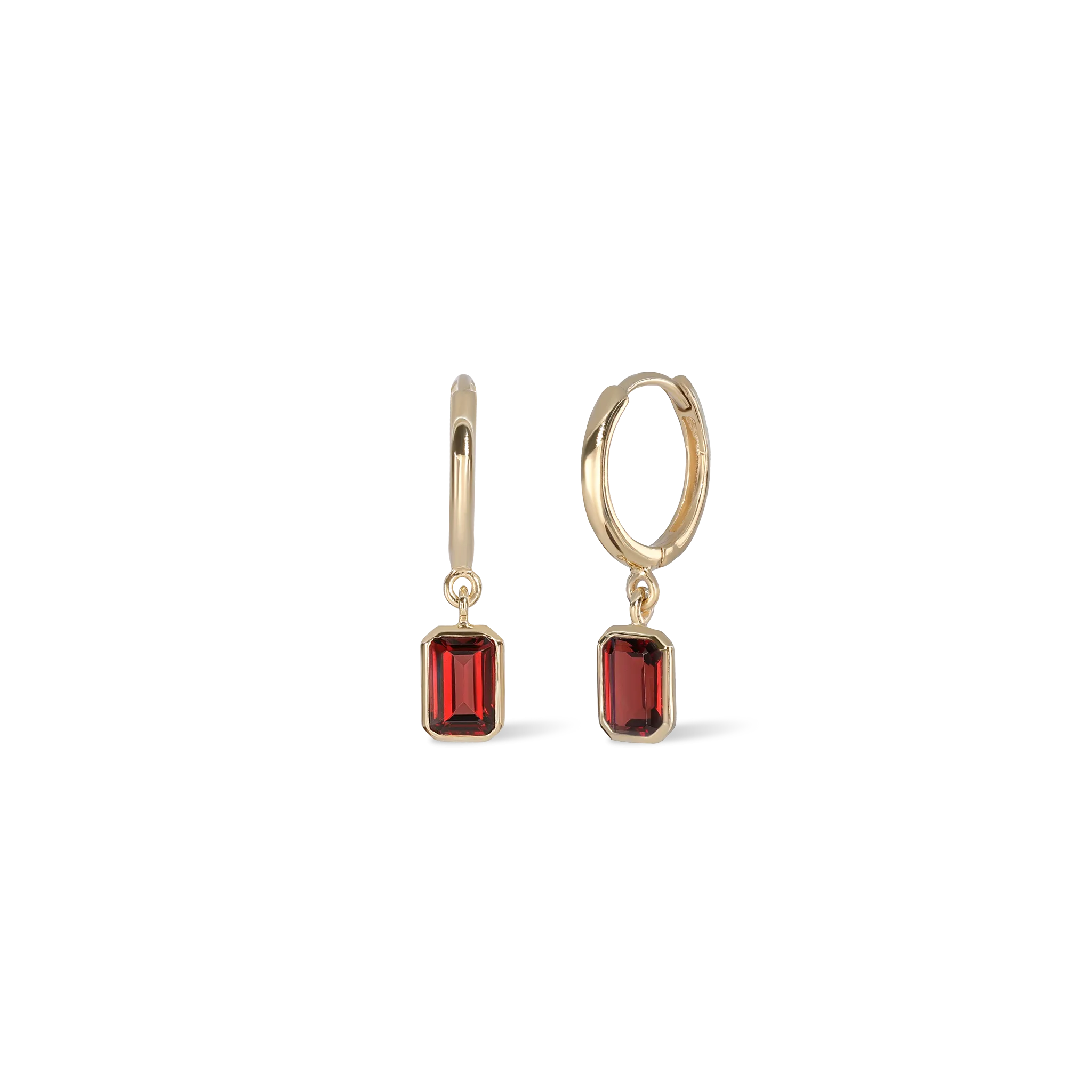 Nora • Emerald Cut Genuine Topaz Hoop Earrings Garnet