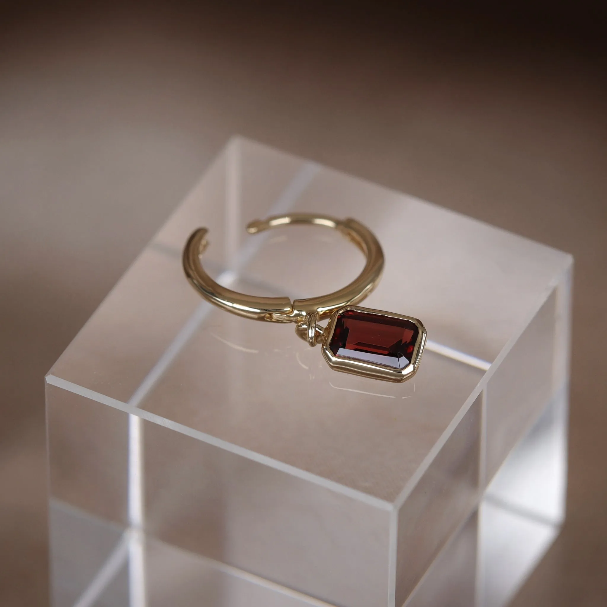 Nora • Emerald Cut Genuine Topaz Hoop Earrings Garnet