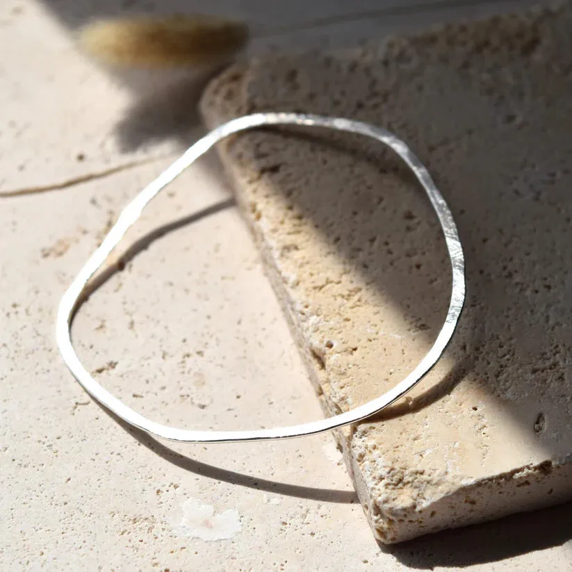 Organic Shape Flat Bangle - Silver