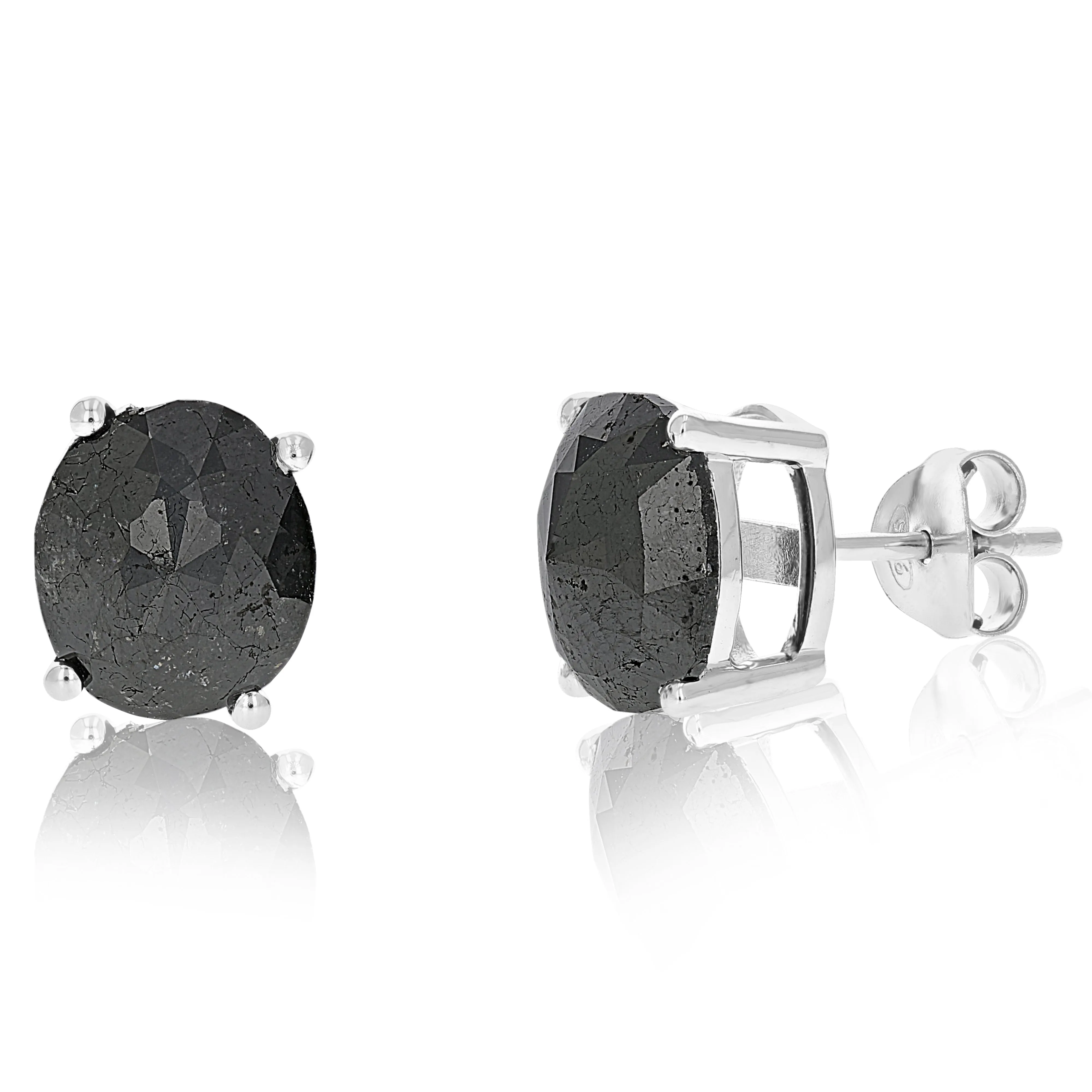 Oval Black Diamond Stud Earrings in Sterling Silver