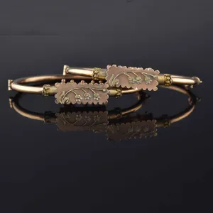 Pair Antique Etruscan Rose Gold Wedding Bangles, Lily of the Valley