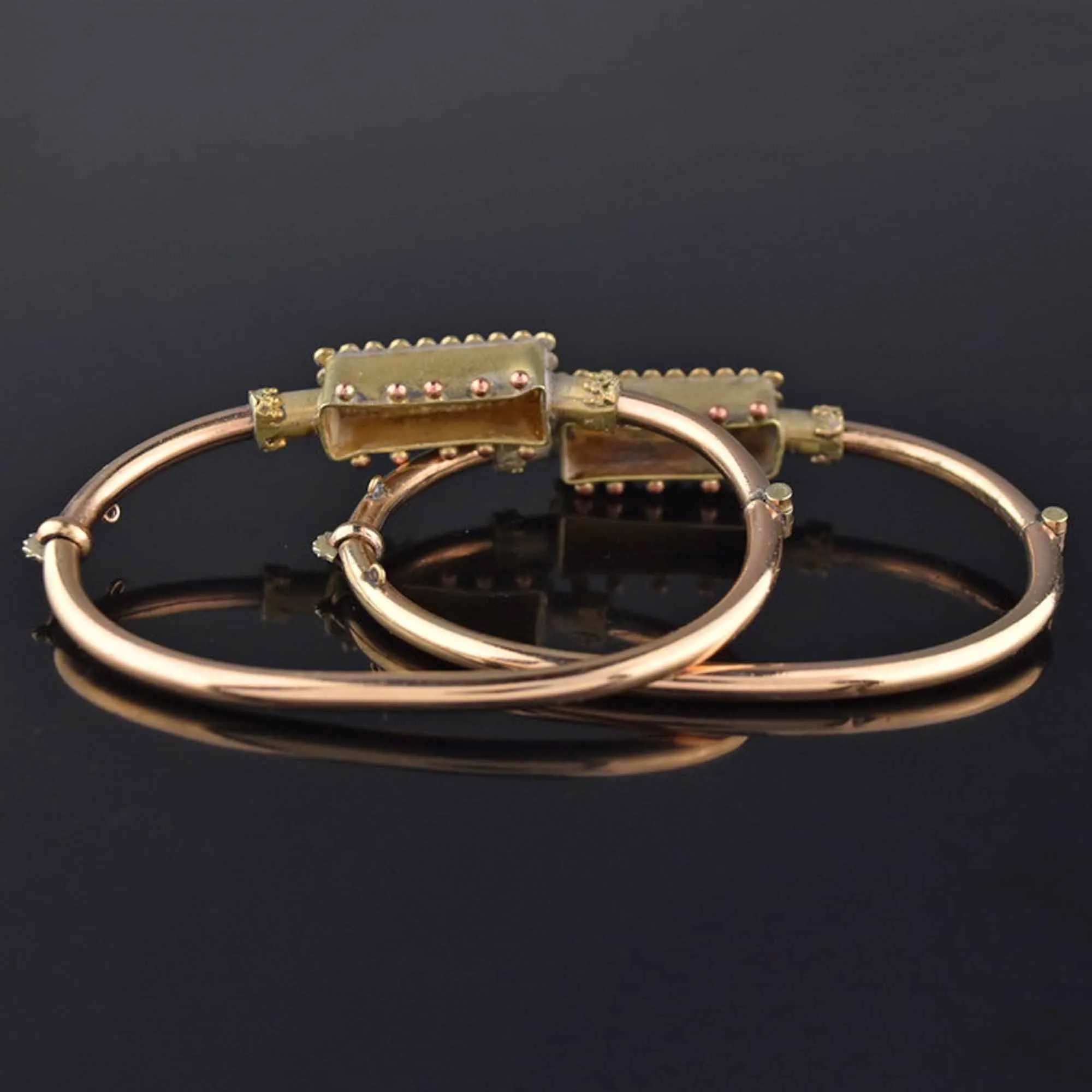 Pair Antique Etruscan Rose Gold Wedding Bangles, Lily of the Valley