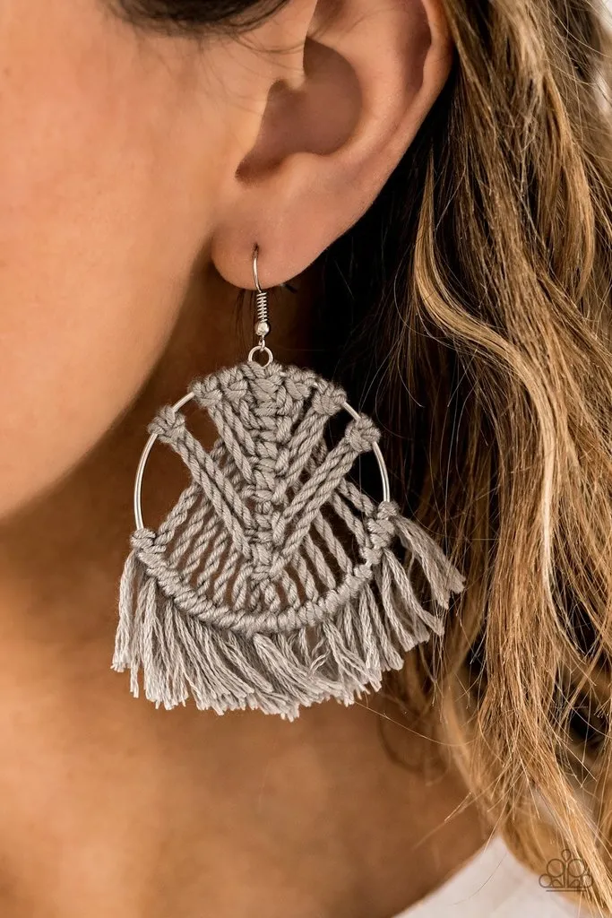 Paparazzi Earring ~ All About MACRAME - Silver