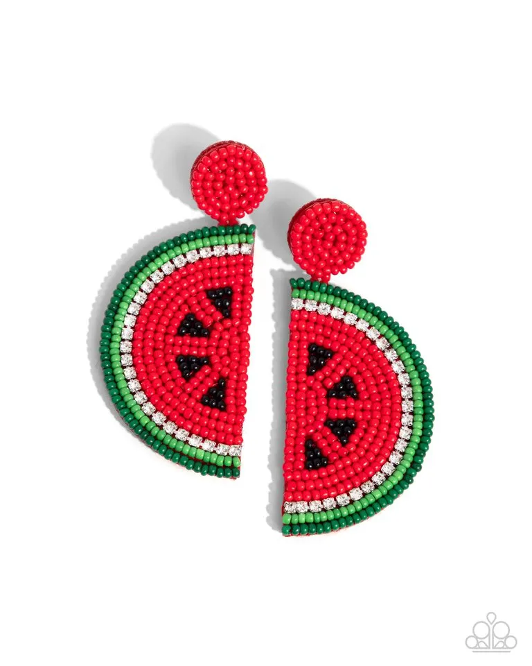 Paparazzi Earring ~ Watermelon Welcome - Red