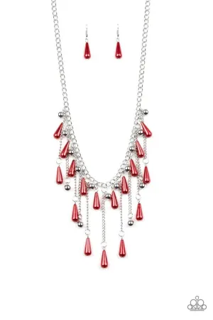 Paparazzi Necklace ~ Fleur de Fringe - Red