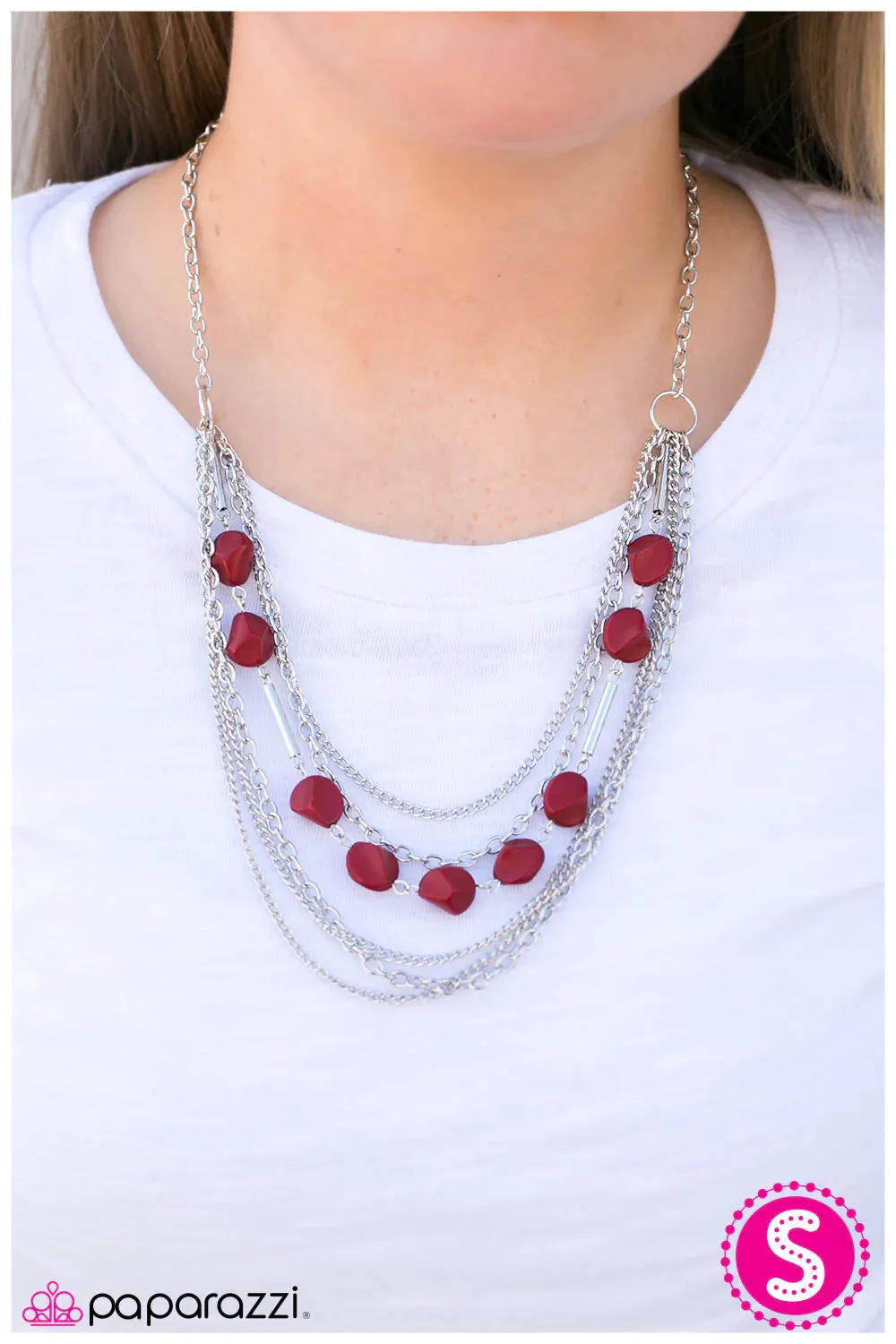 Paparazzi Necklace ~ Rock, Paper, Scissors - Red