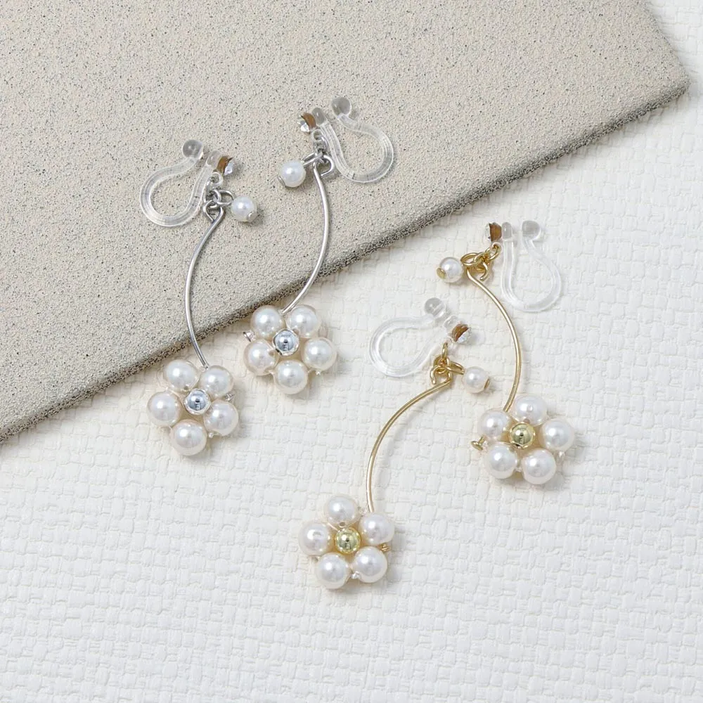 Pearl Flower Invisible Clip On Earrings