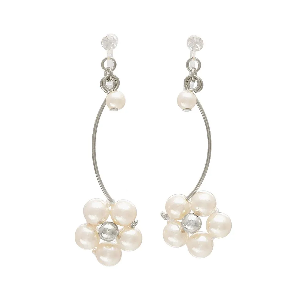 Pearl Flower Invisible Clip On Earrings