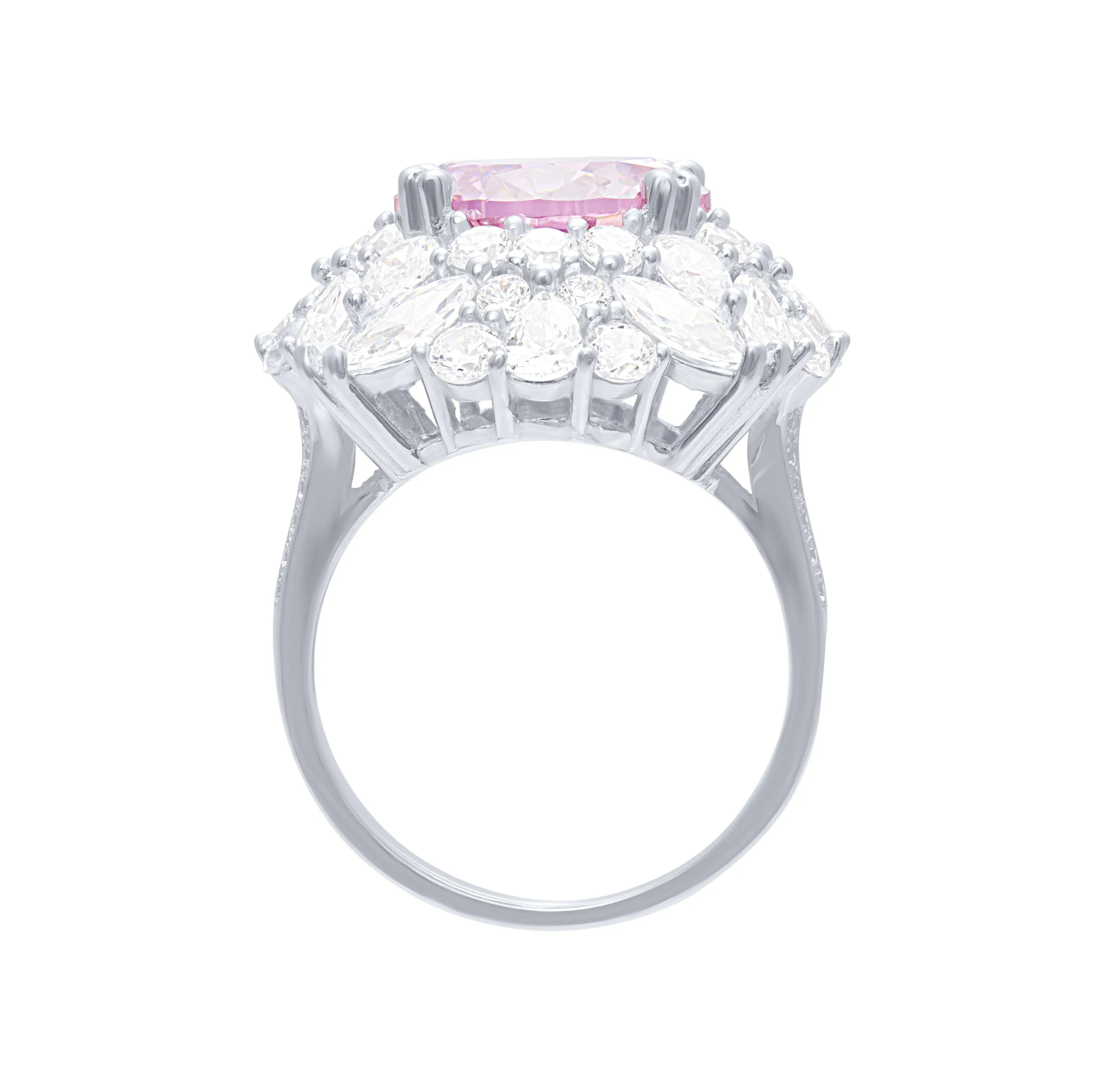 Pink Halo Ring with Cubic Zirconia in Sterling Silver