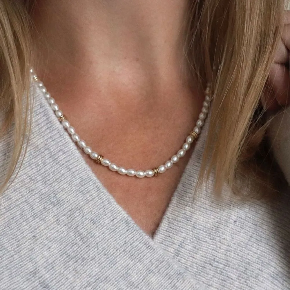 POM Seed Pearl and Golden Spacer Necklace