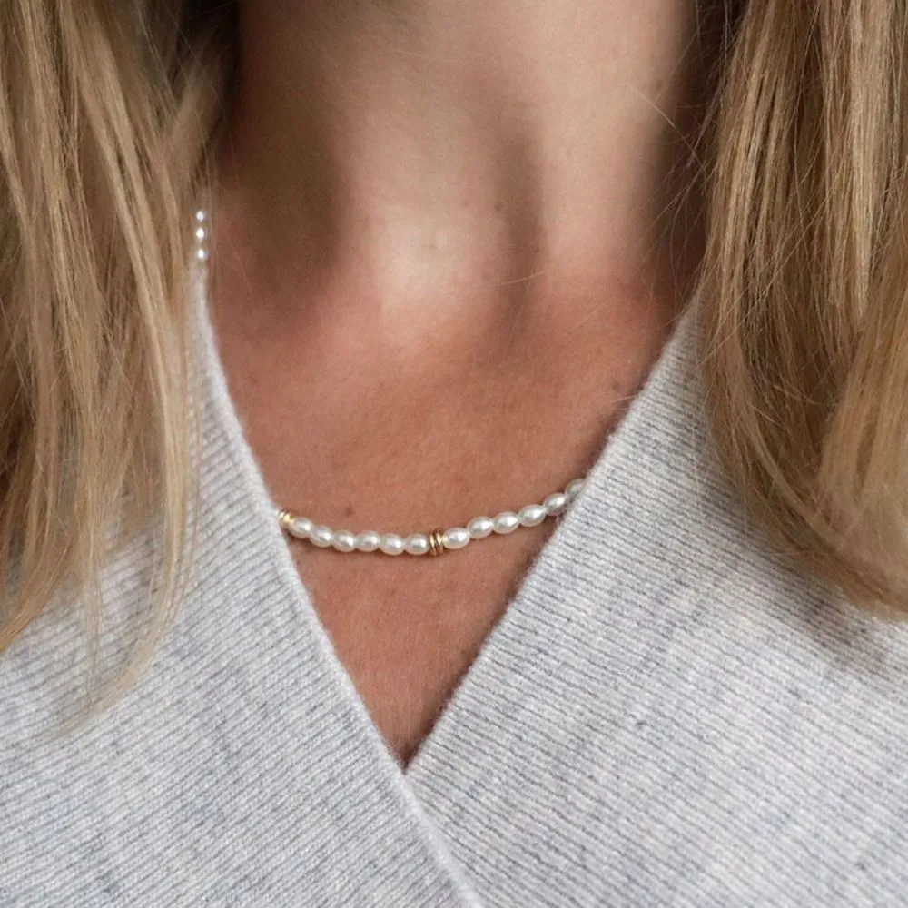 POM Seed Pearl and Golden Spacer Necklace