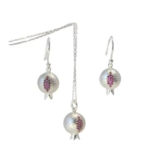 Pomegranate Silver with Ruby Cluster Drop Earrings