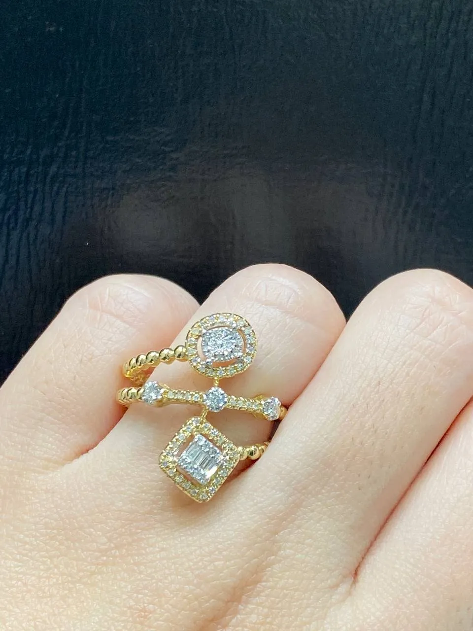 PREORDER | Golden Oval Square Cluster Shape Diamond Ring 14kt