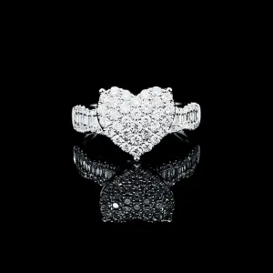 PREORDER | Heart Paved Baguette Diamond Ring 14kt