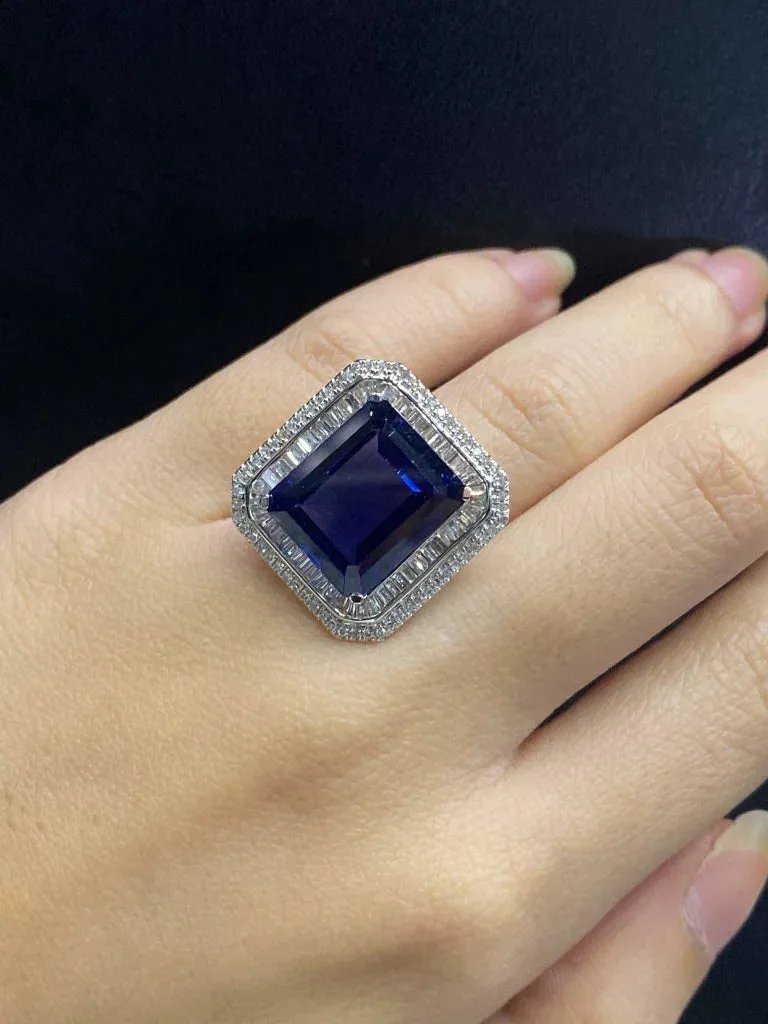 PREORDER | Large Blue Sapphire Gemstons Diamond Ring 14kt