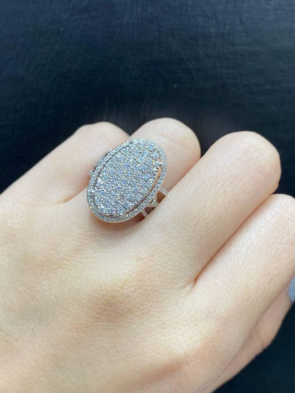 PREORDER | Oval Twisted Paved Band Statement  Diamond Ring 14kt