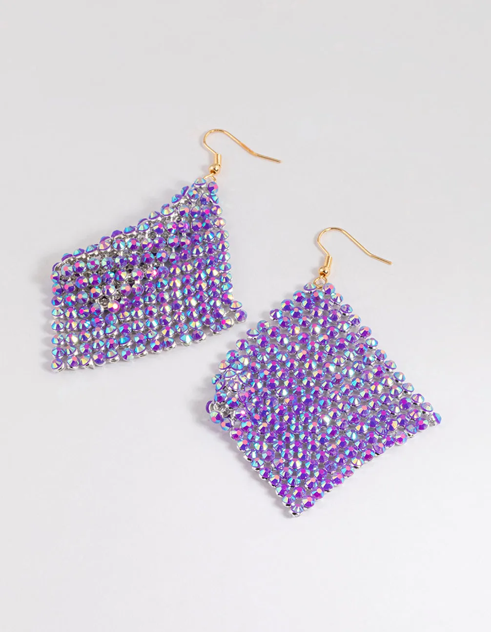 Purple Diamante Chainmail Drop Earrings