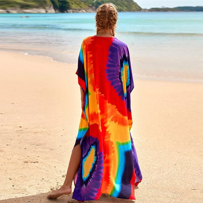 Rainbow Tie Dye Maxi Kaftan Dress