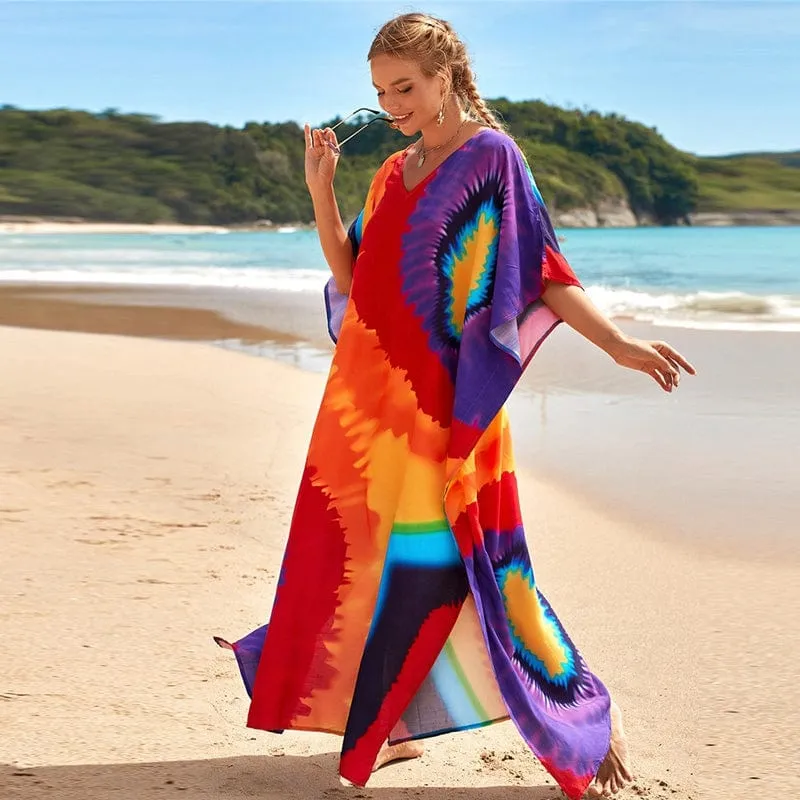 Rainbow Tie Dye Maxi Kaftan Dress