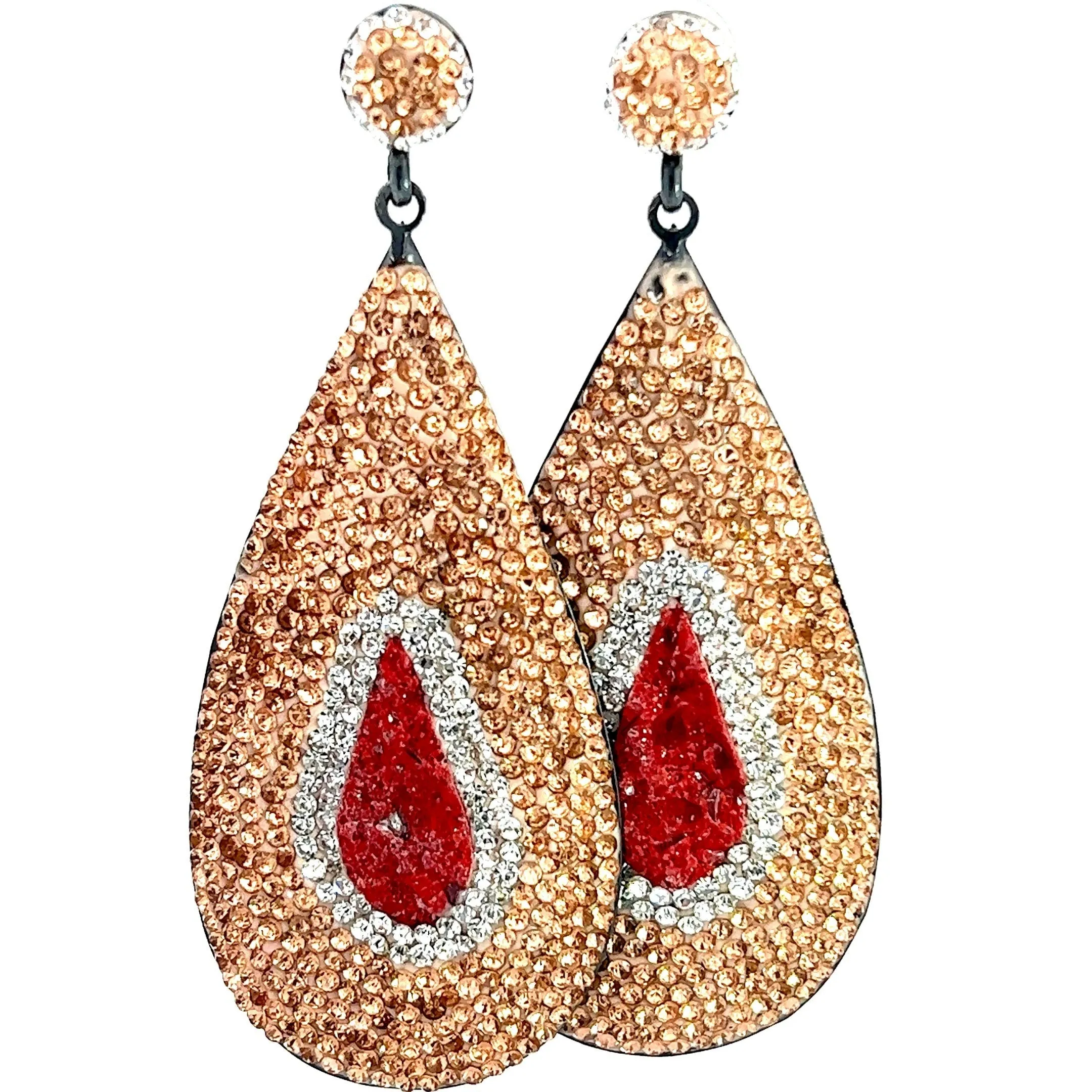 Red and Gold Crystal Sterling Silver Teardrop Statement Earring