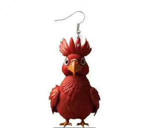 Red chicken earrings