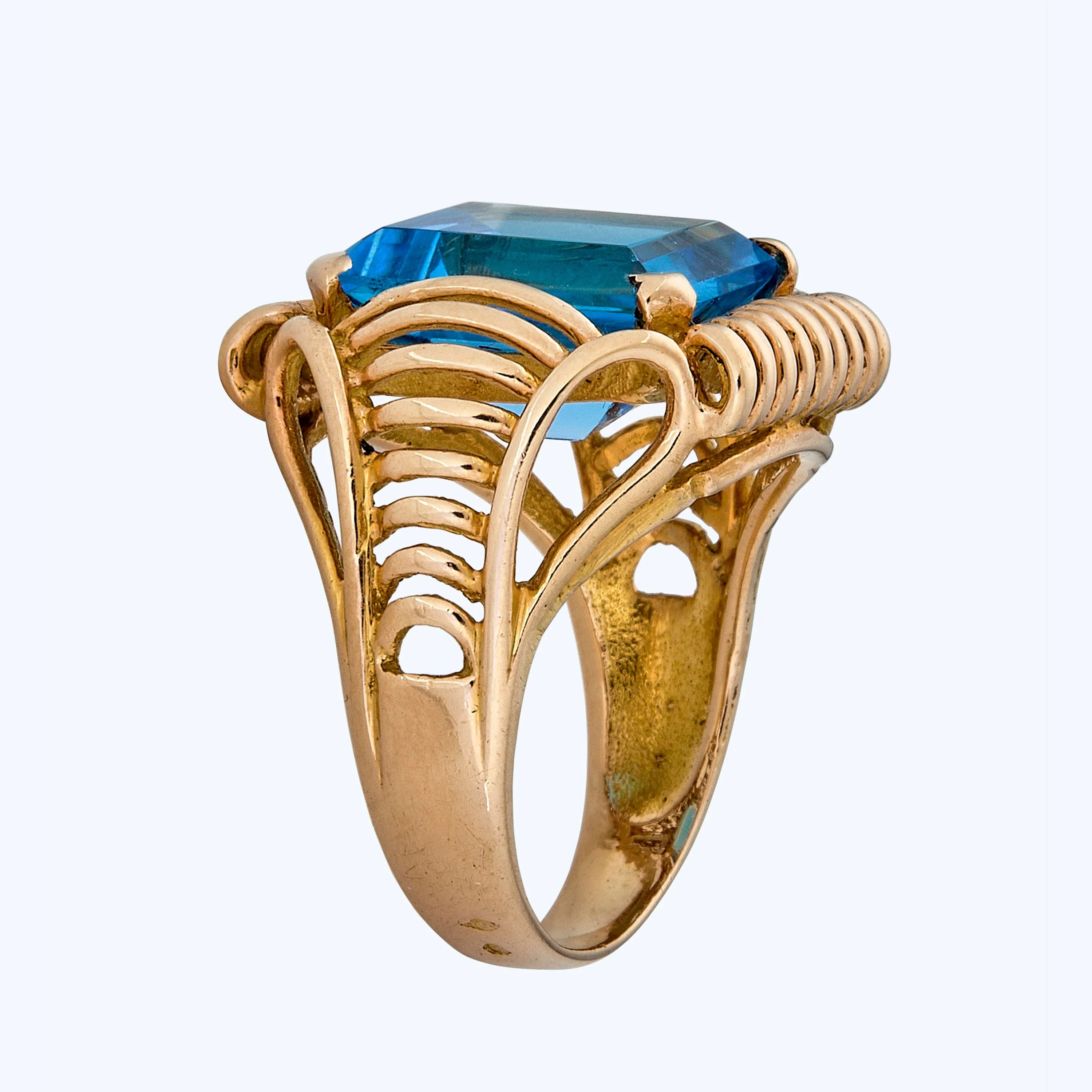 Retro French 18K Yellow Gold Topaz Geometric Ring