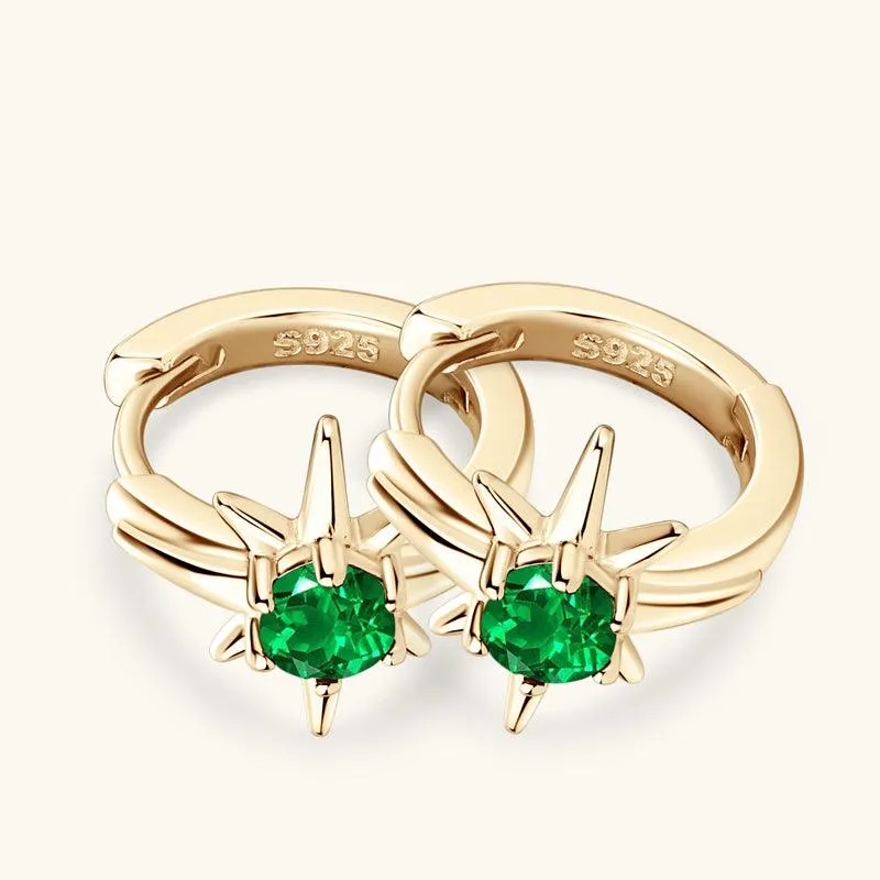 Romantic Star Emerald Hoop Earrings