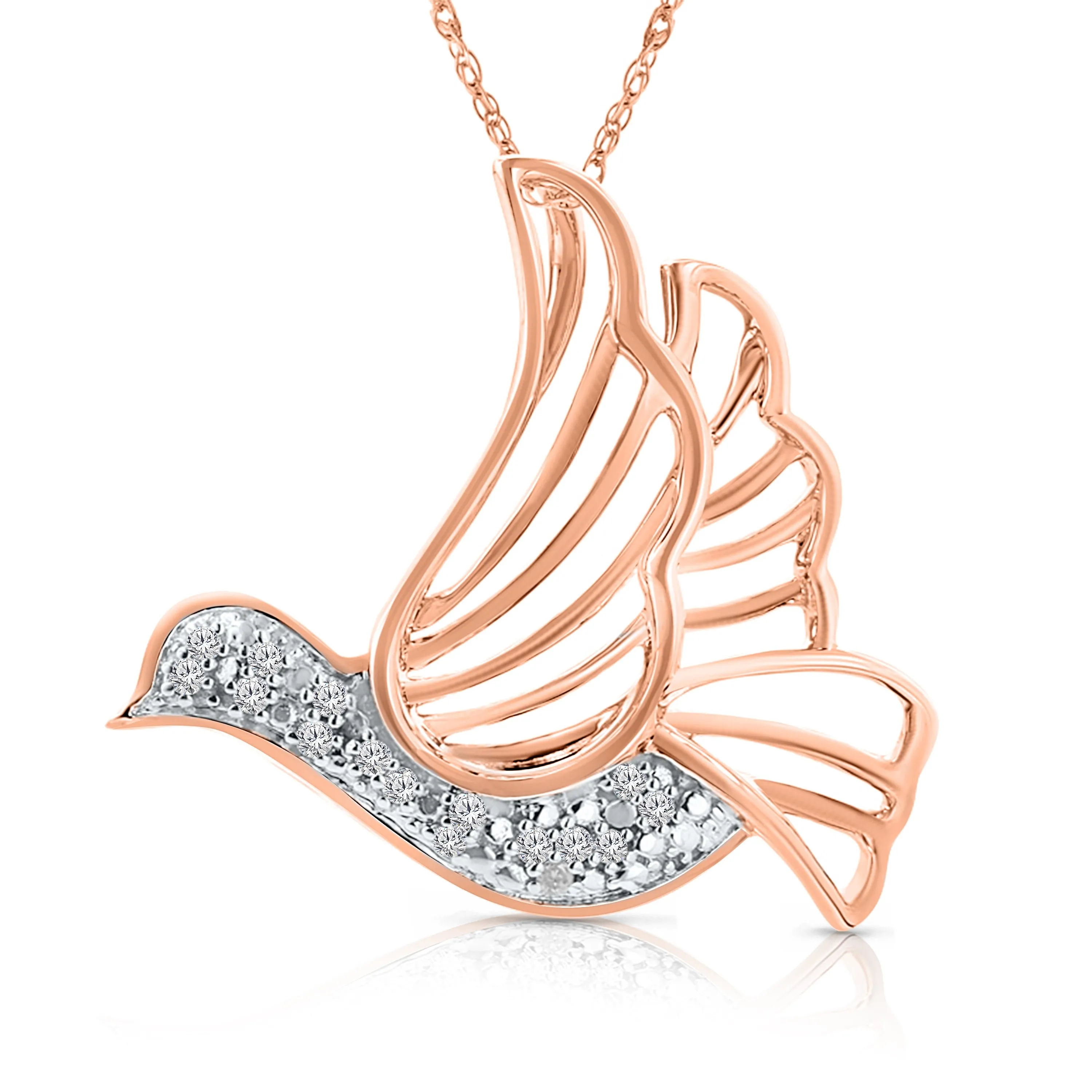 Rose Gold & White Diamond Dove Pendant