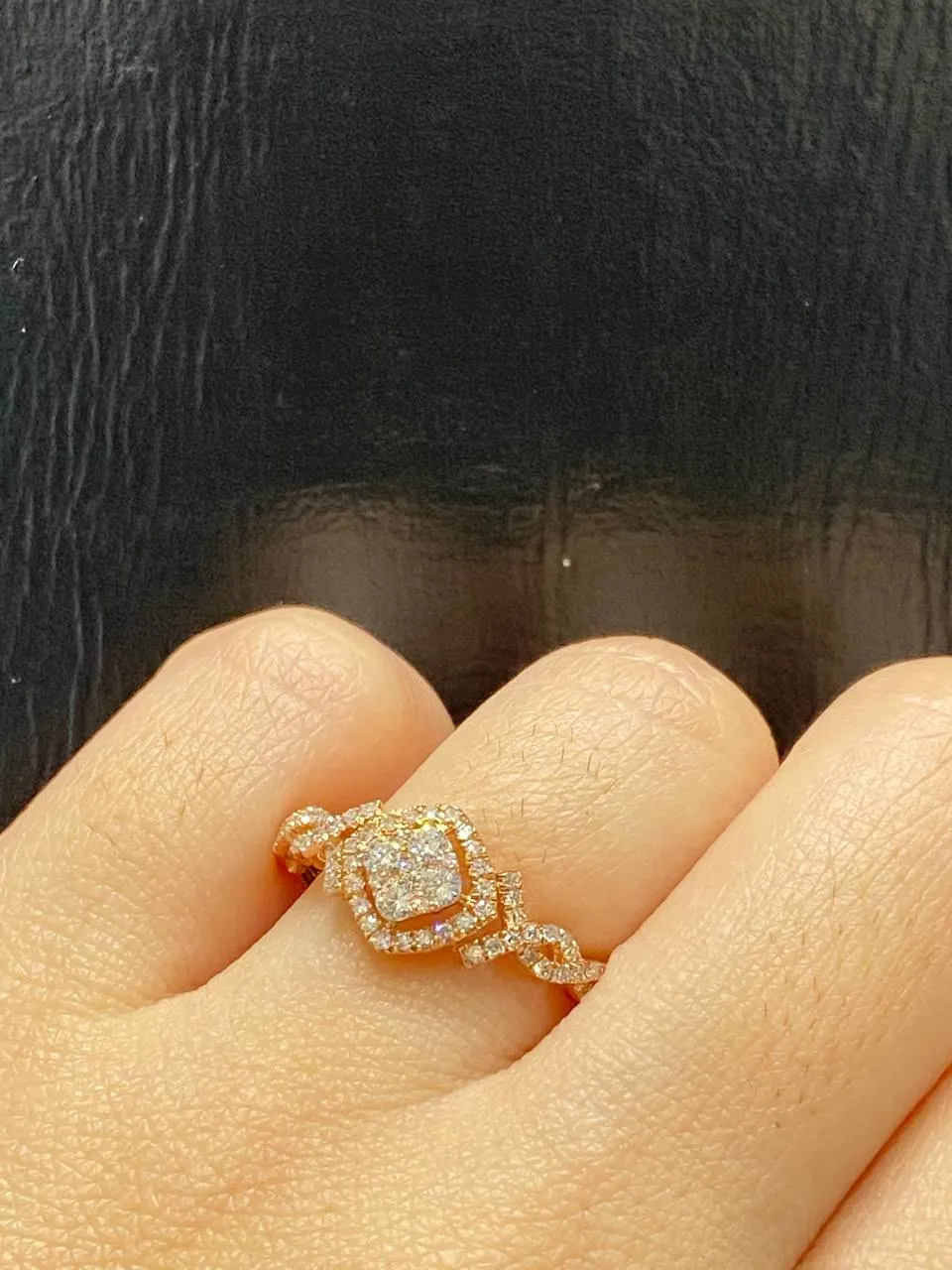 Rose Twisted Shank Paved Diamond Ring 14kt