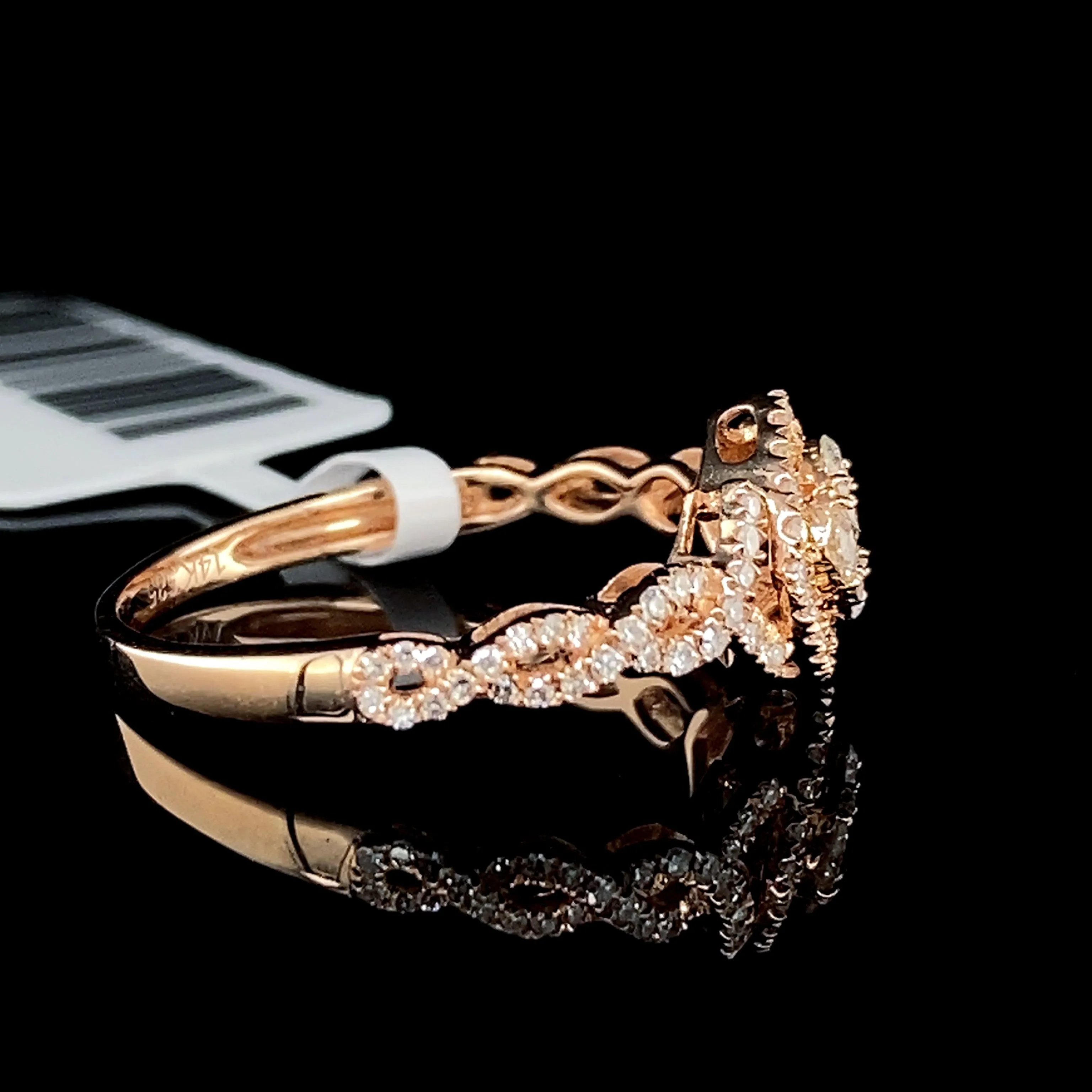 Rose Twisted Shank Paved Diamond Ring 14kt