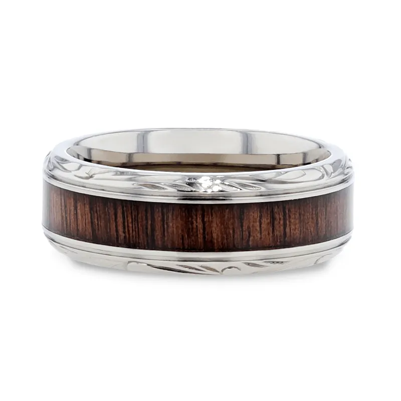 ROSENTRA Rosewood Inlay with Intricate Beveled Edges Titanium Polished Wedding Ring - 8mm