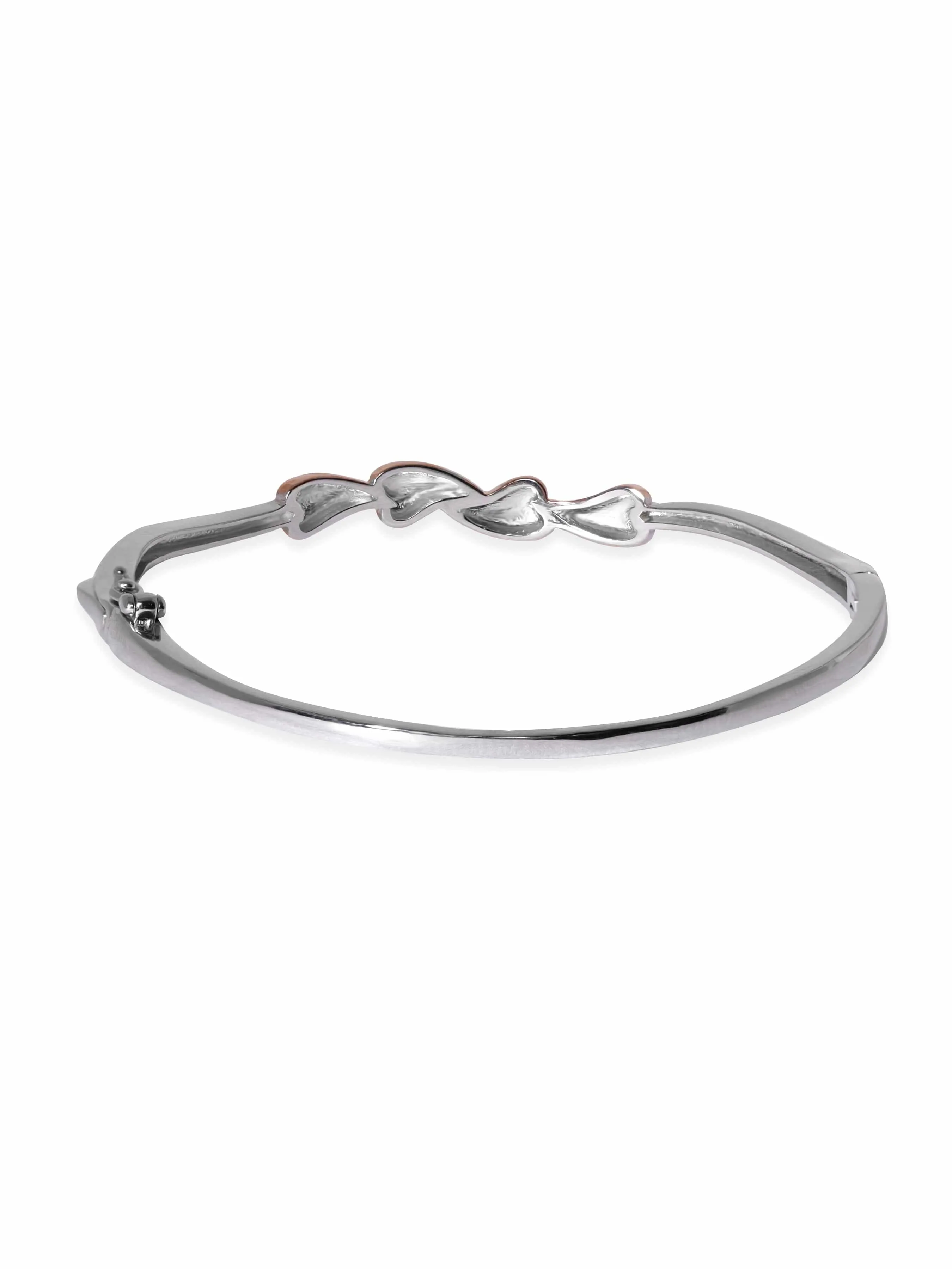 Rubans Silver Rhodium Plated 925 Sterling Silver Rose Gold Heart Detailing Bracelet