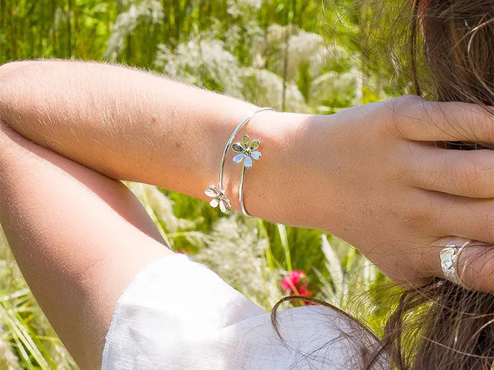 Silver Bangle - Daisy Wrap