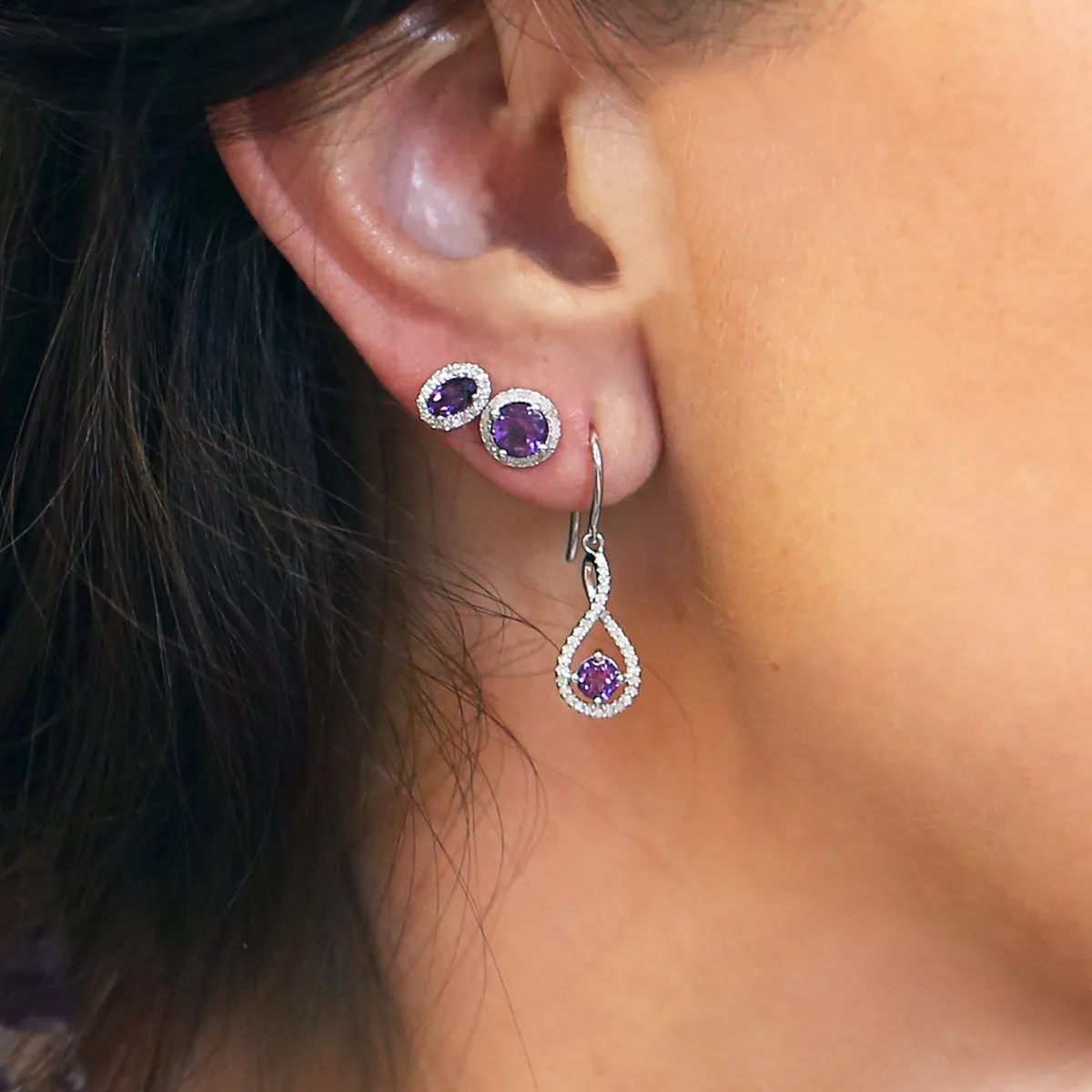 Silver Limitless Amethyst & Diamond Drop Earrings